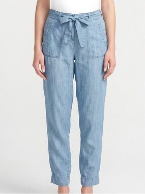 Loft Cargo Jogger Pants Lyocel Light Blue Casual Tie-Waist with pockets 4